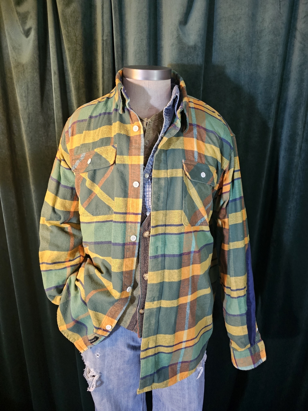 Men's Green & Yellow Plaid Lightweight Shirt Jacket